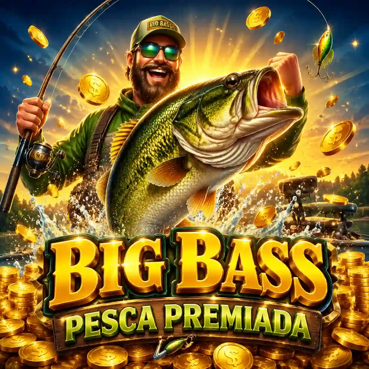 Miniatura do slot Big Bass Bonanza com tema de pesca e pescador