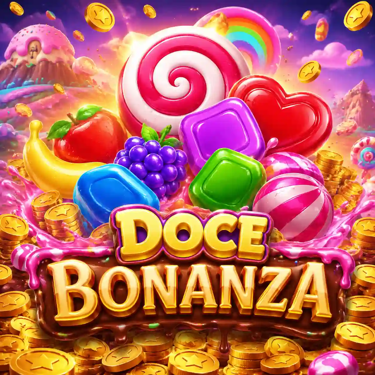 Miniatura do slot Sweet Bonanza com doces e frutas coloridas